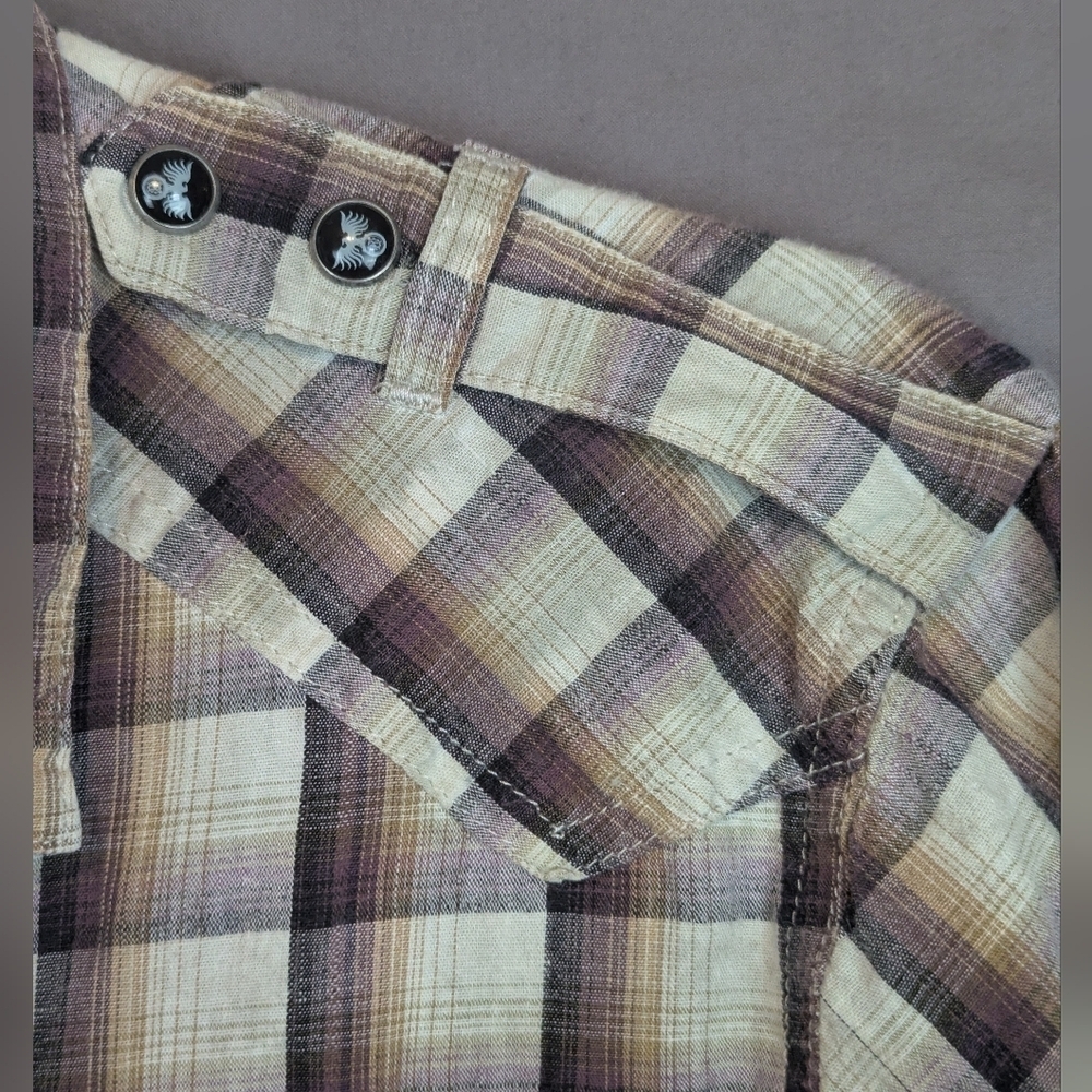 Remetee Small Plaid Cross Button Down Shirt Eagle Buttond - Picture 9 of 15